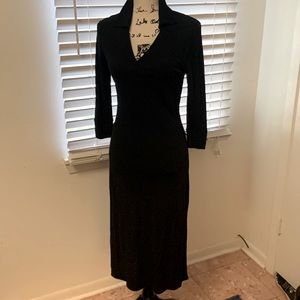 Nine West Women's Black Faux Wrap Around V-Neck Dress - Size Small